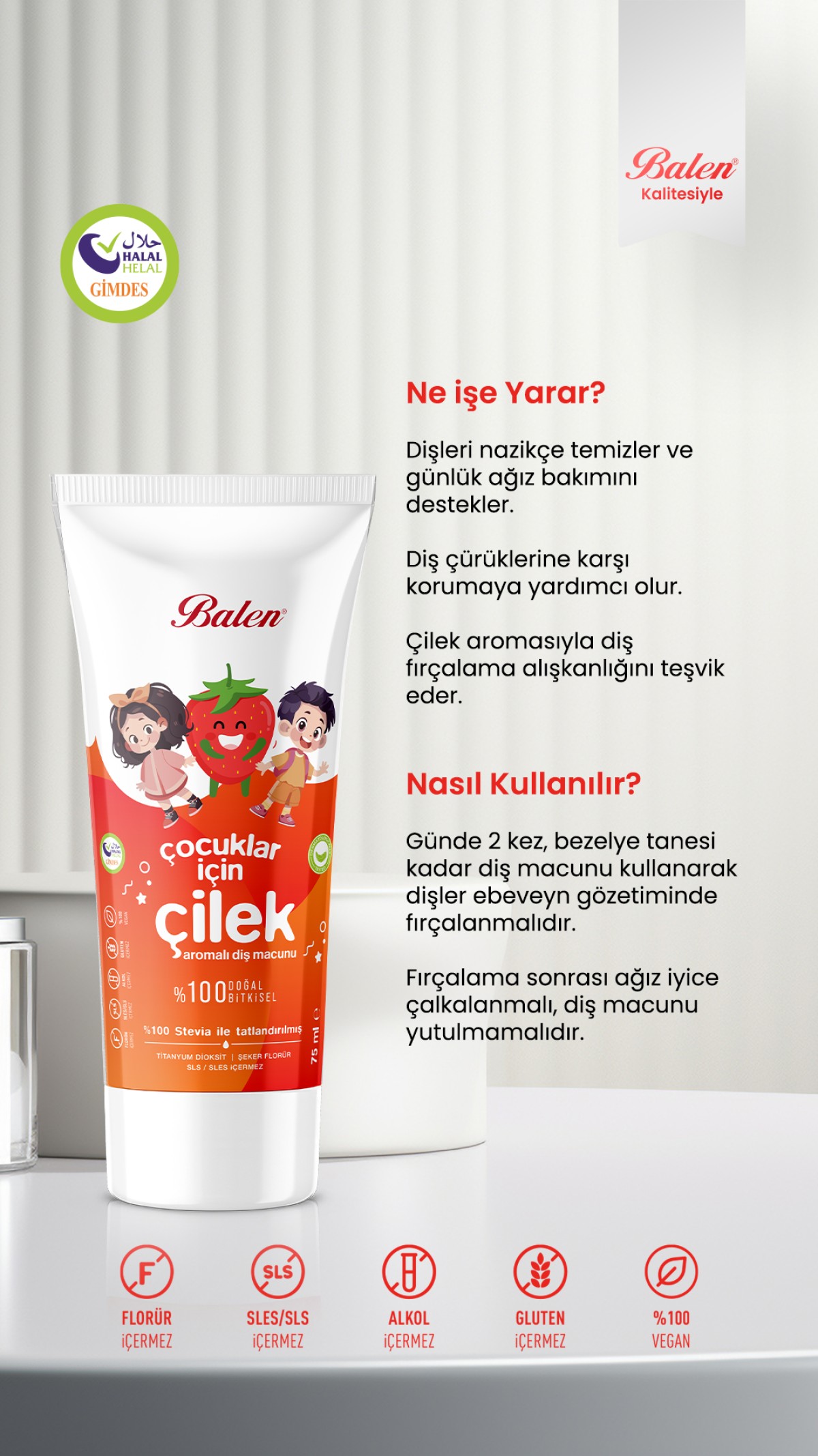 Doğal Çocuklar İçin Çilek Özlü Diş Macunu * 75 ML